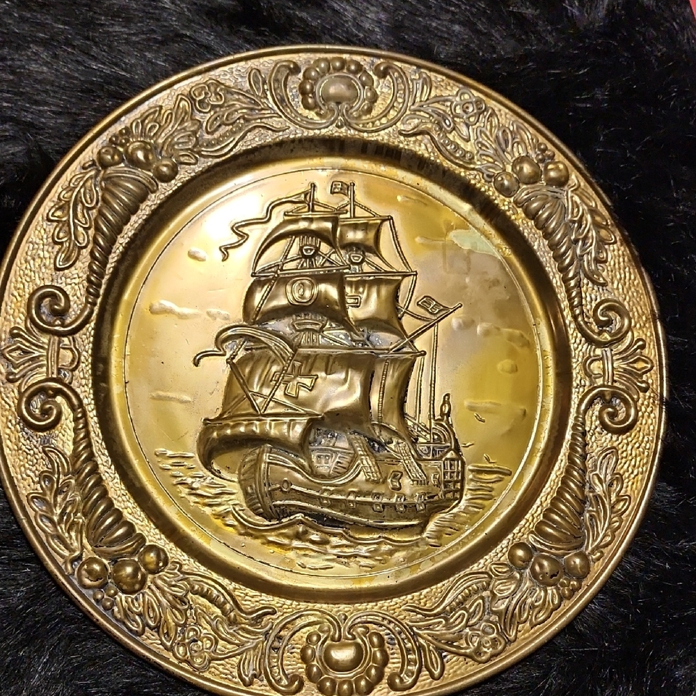 Decorative Gold Ship Wall Metal Plate. Size Is  14.5 " Wide.